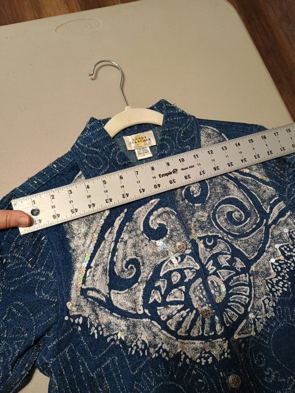 Sandy Starkman Textured Embellished Jean Jacket Small - Picture 12 of 15